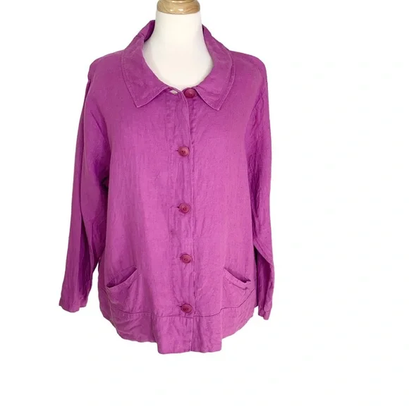 Flax Tour Linen Jacket in Sangria Size M - Picture 3 of 8